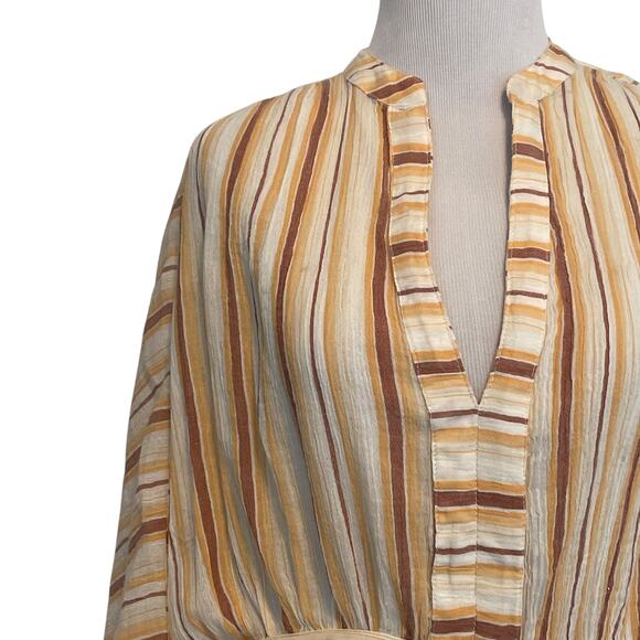 Anthropologie Tie-Front Top Womens Small Yellow Striped Oversized Balloon Sleeve - Picture 3 of 10
